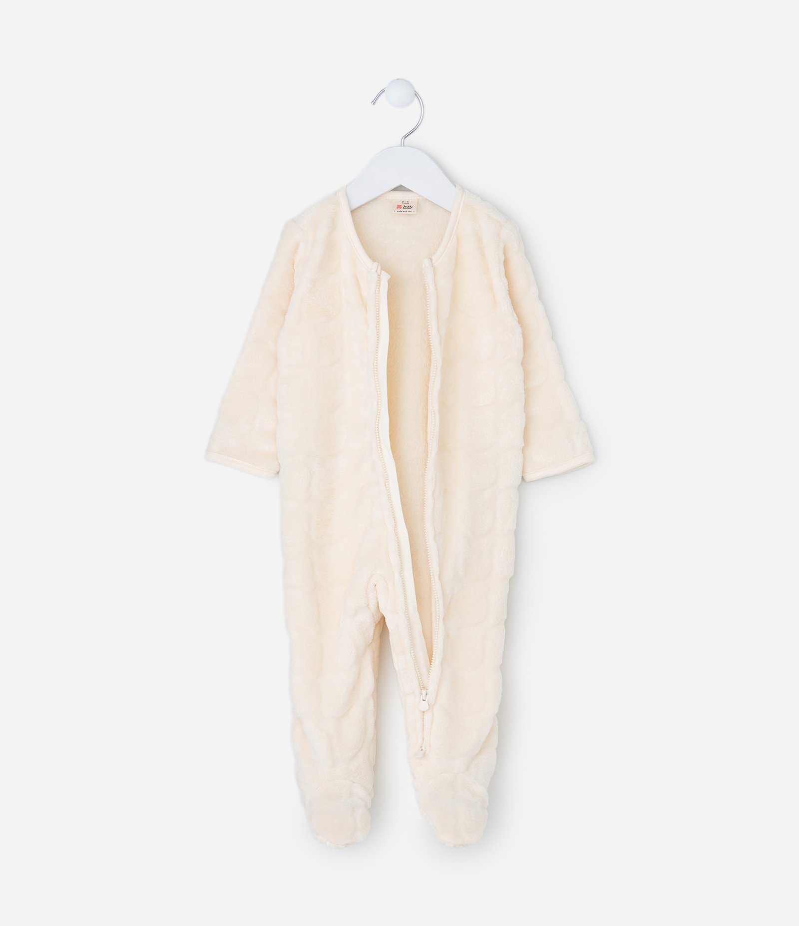 Macacão Bebê Plush com Pezinho - Tam 0 a 18 Meses Bege 2