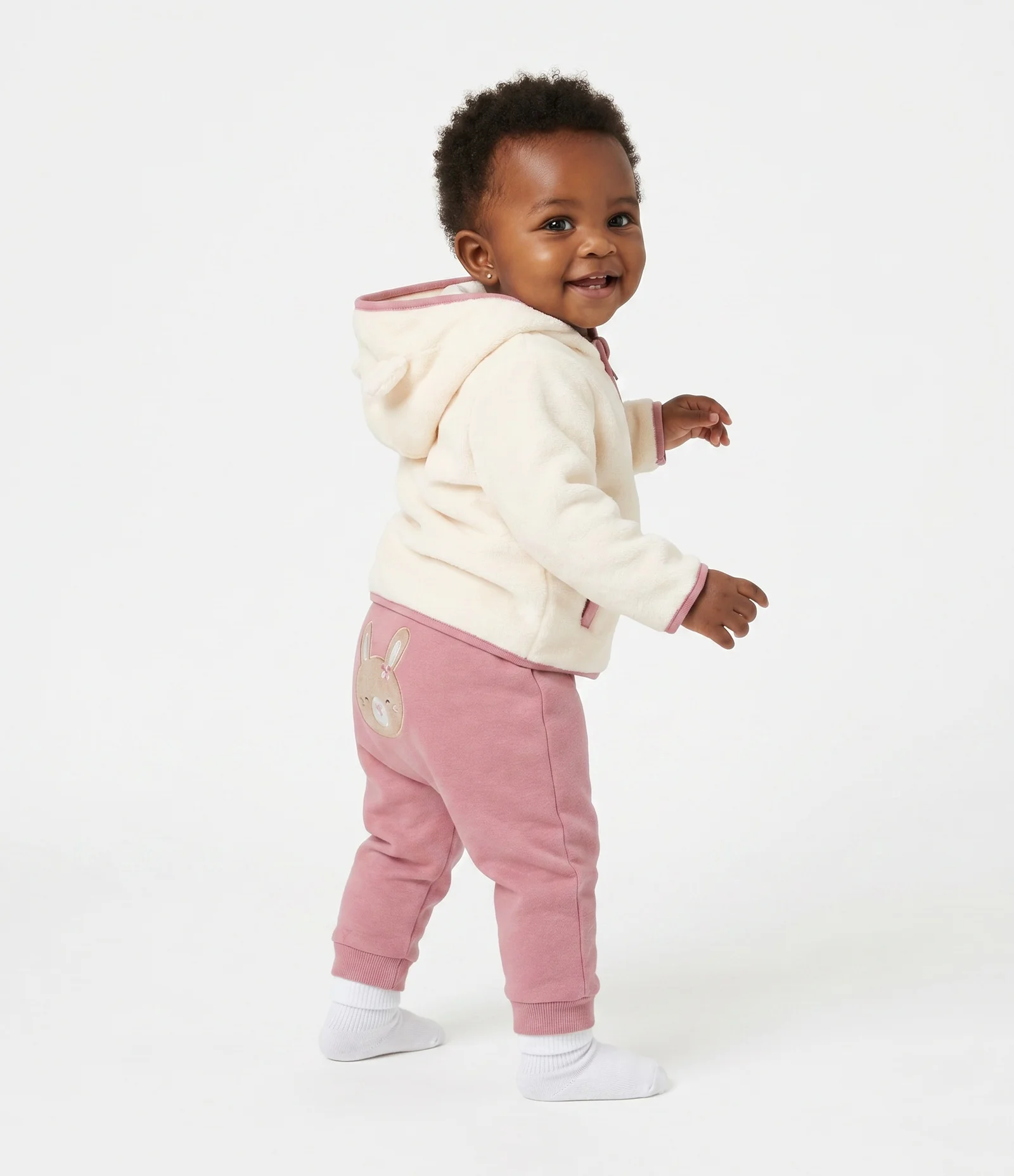 Conjunto Infantil com Ursinho Bordado – Tam 0 a 18 Meses Off White/Rosa 1