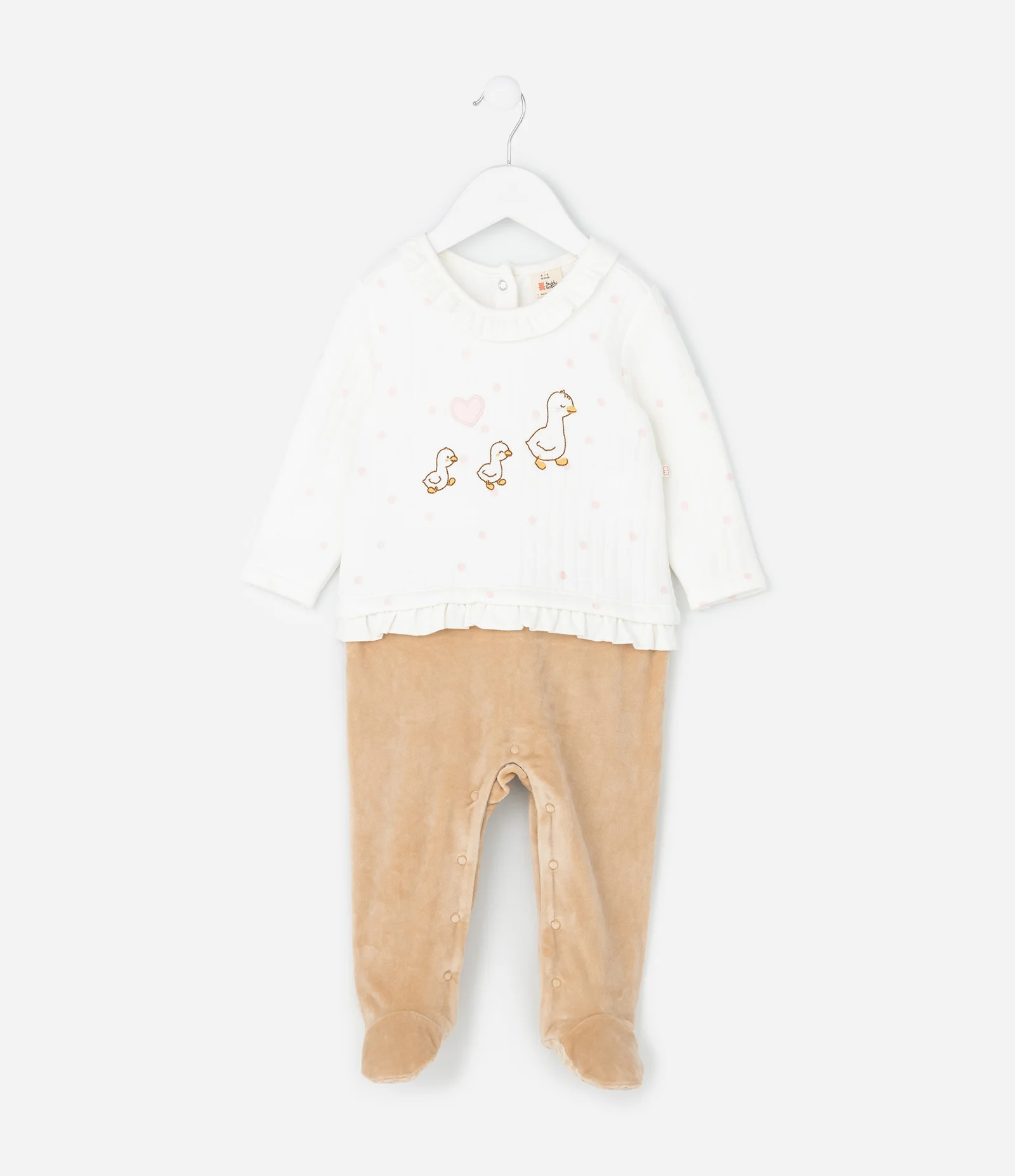 Macacão Infantil Matelassê com Bordado Patinhos – Tam 0 a 18 Meses Branco/Bege 1