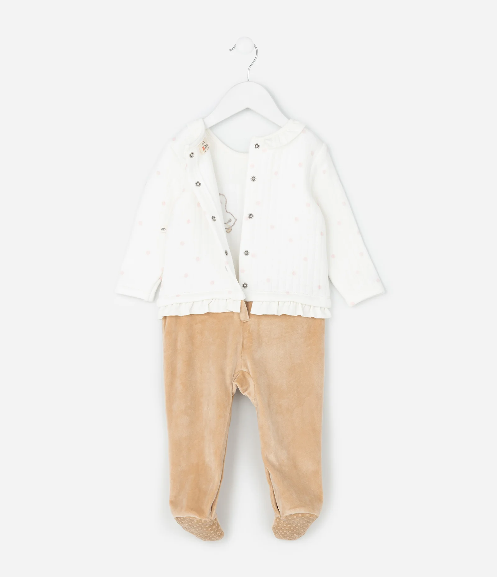 Macacão Infantil Matelassê com Bordado Patinhos – Tam 0 a 18 Meses Branco/Bege 2
