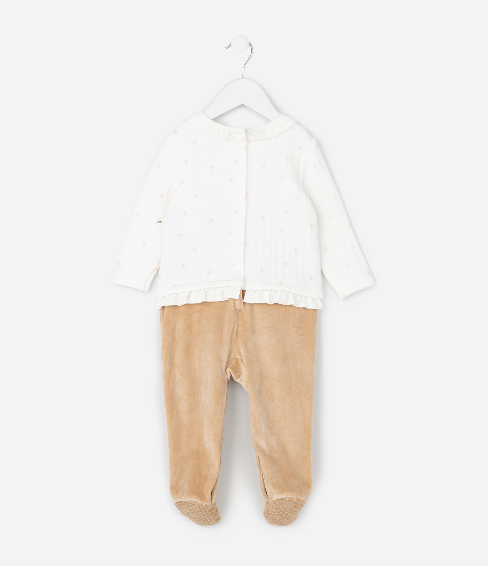 Macacão Infantil Matelassê com Bordado Patinhos – Tam 0 a 18 Meses Branco/Bege 3