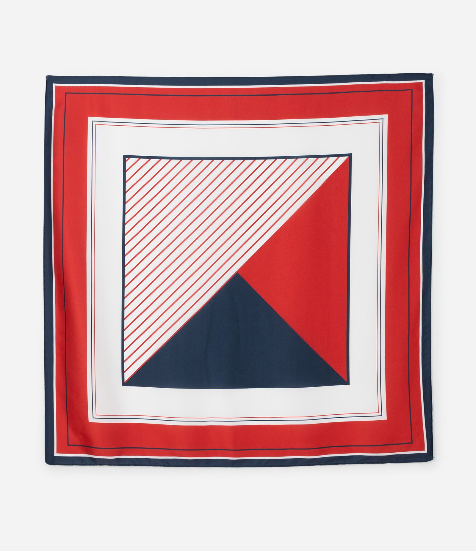 Lenço Acetinado Estampado Com Listras Navy Vermelho 1