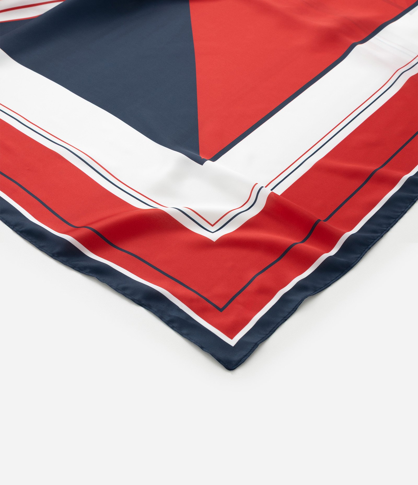 Lenço Acetinado Estampado Com Listras Navy Vermelho 2
