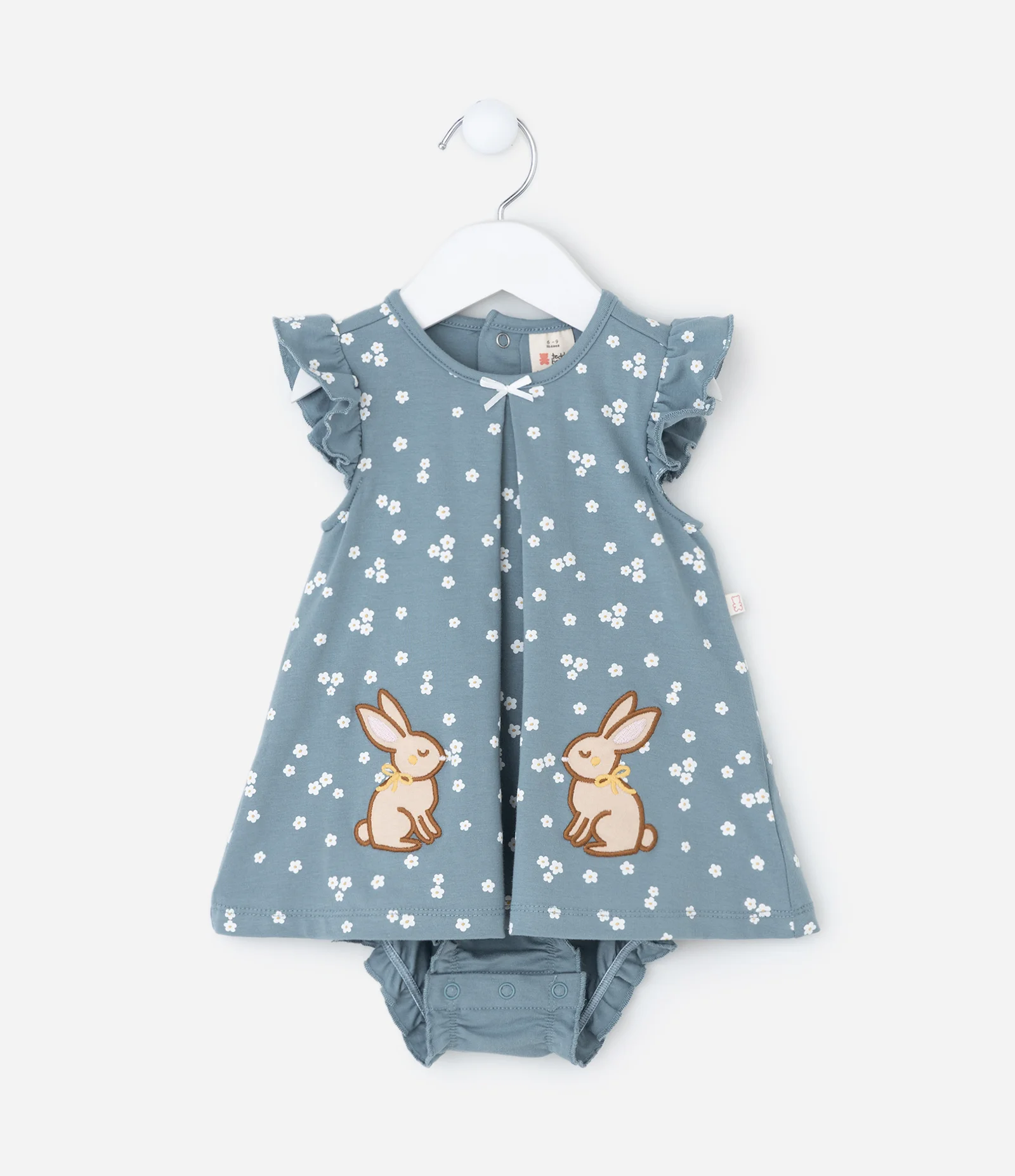 Vestido Body Infantil com Estampa Poá e Bordado Coelhinho – Tam 0 a 18 Meses Azul 1