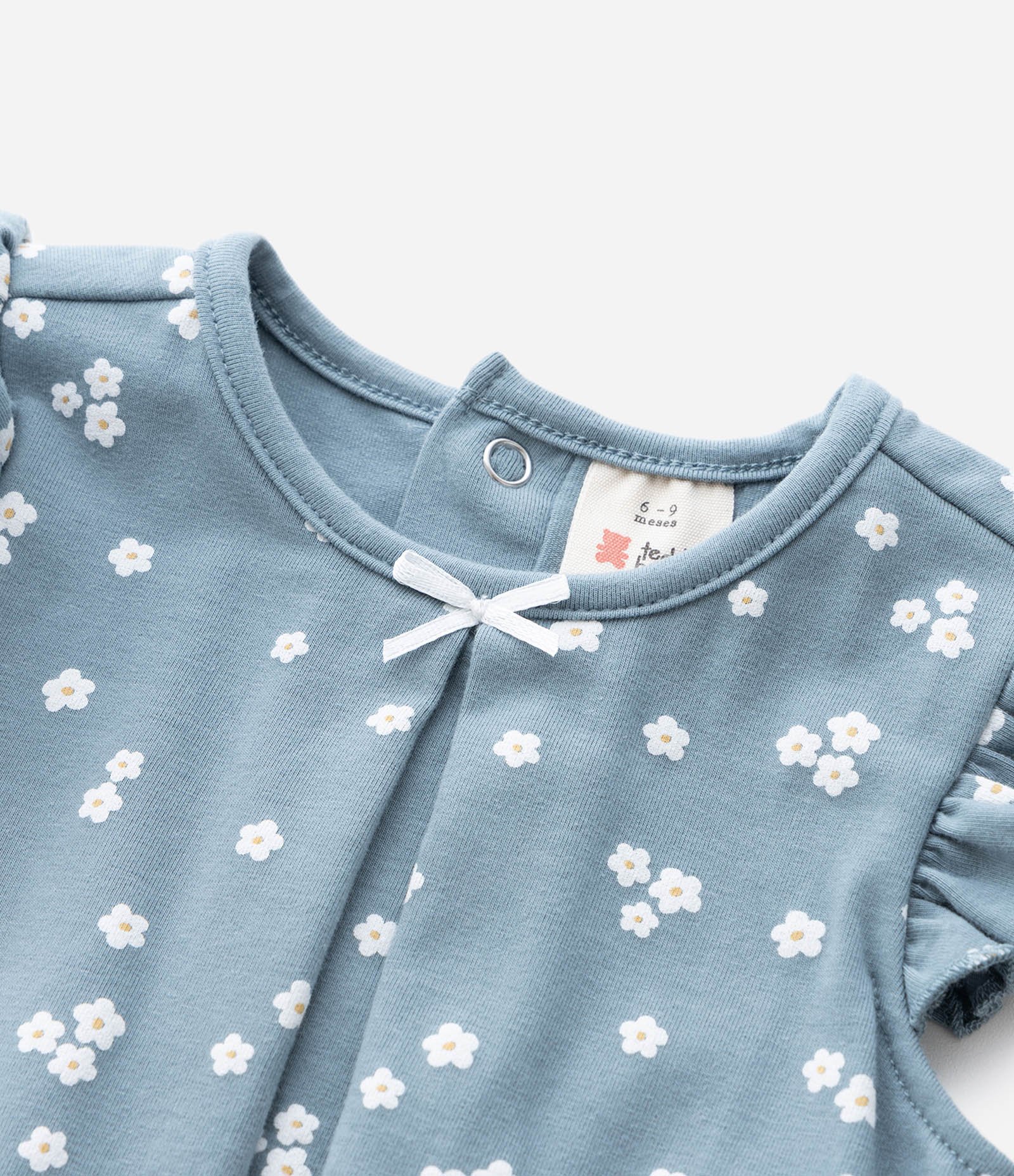 Vestido Body Infantil com Estampa Poá e Bordado Coelhinho – Tam 0 a 18 Meses Azul 4