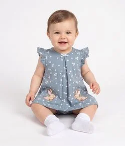 Vestido Body Infantil com Estampa Poá e Bordado Coelhinho – Tam 0 a 18 Meses