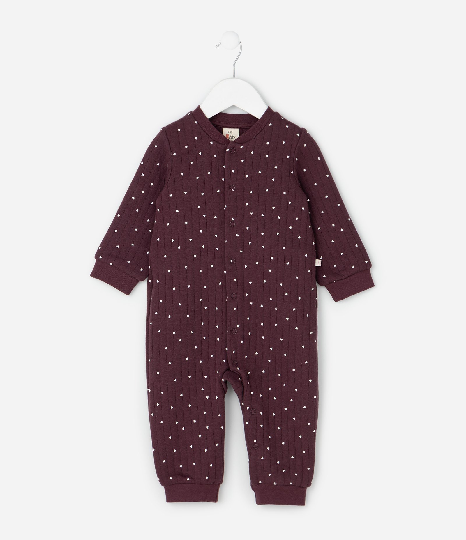 Macacão Infantil em Matelassê com Estampa Poá Corações – Tam RN a 24 Meses Vinho 1