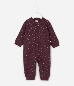 Macacão Infantil em Matelassê com Estampa Poá Corações – Tam RN a 24 Meses