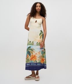 Vestido New Midi com Alcinha Dupla e Estampa Tropical