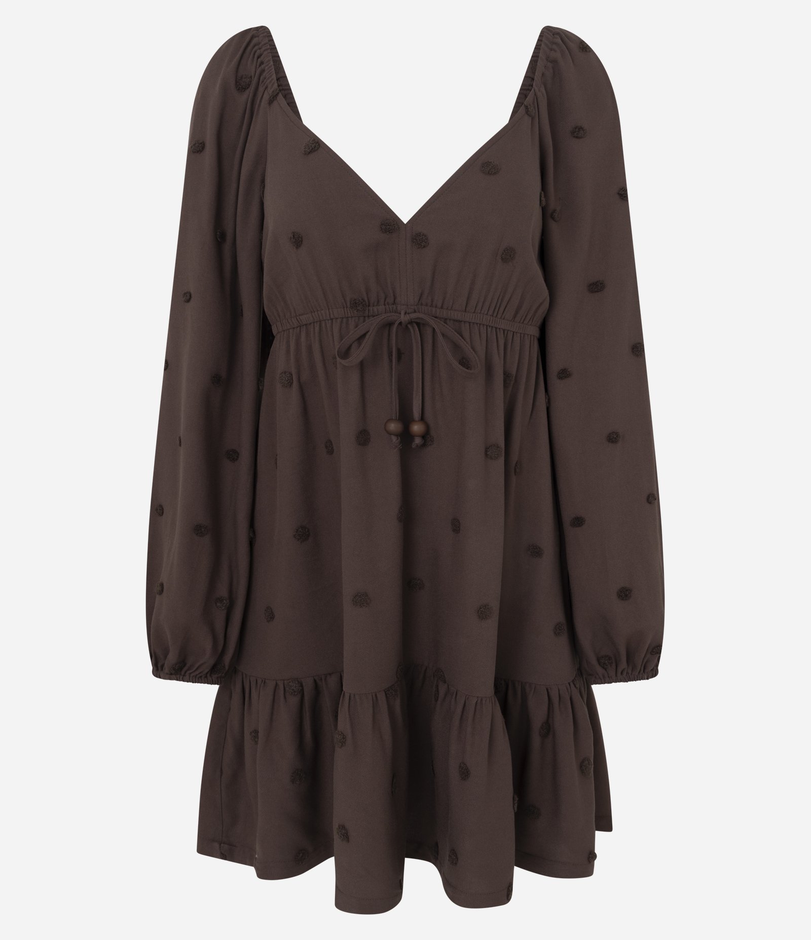Vestido em Viscose com Amarração e Textura Poá 3D Marrom 1