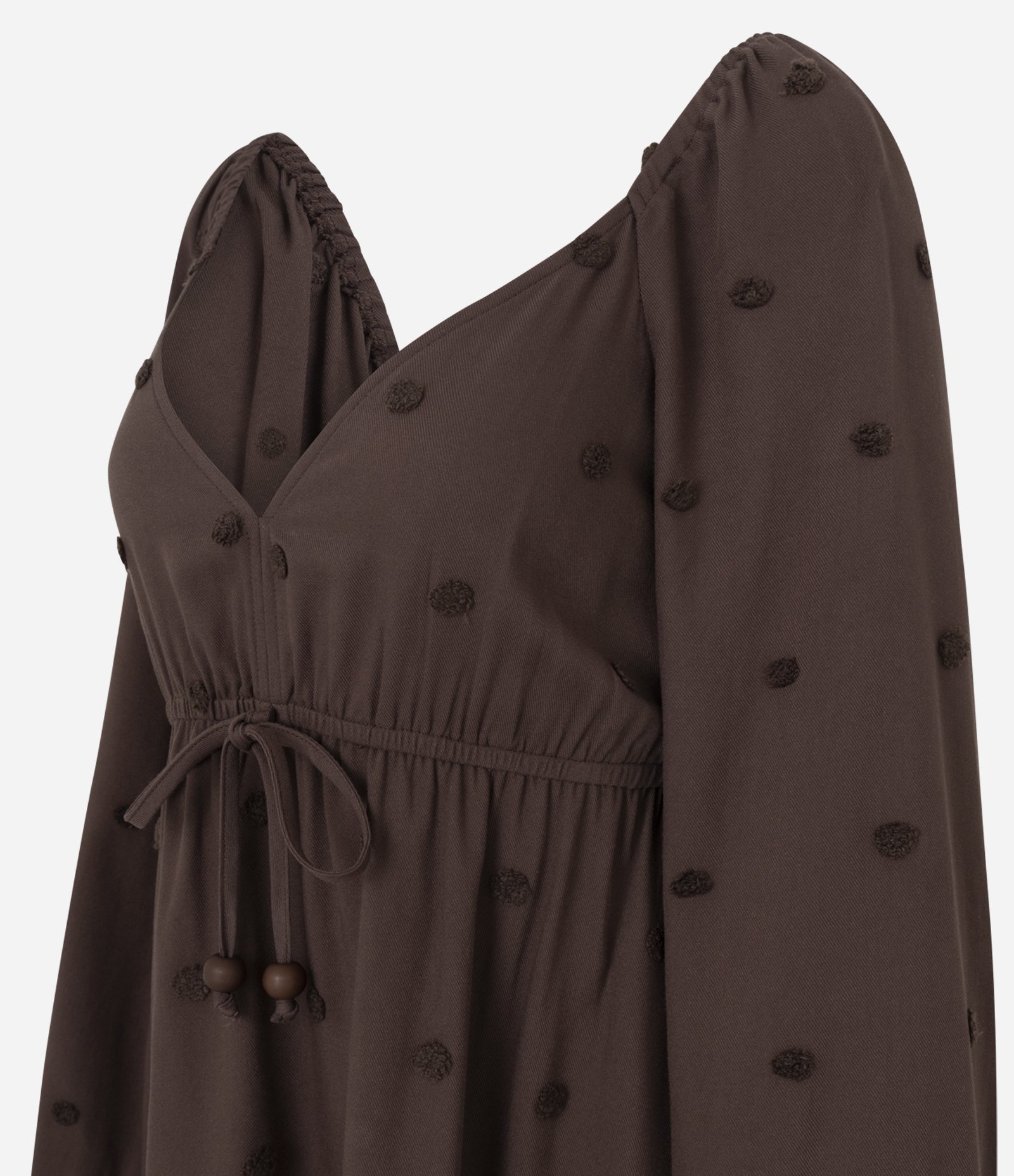 Vestido em Viscose com Amarração e Textura Poá 3D Marrom 2