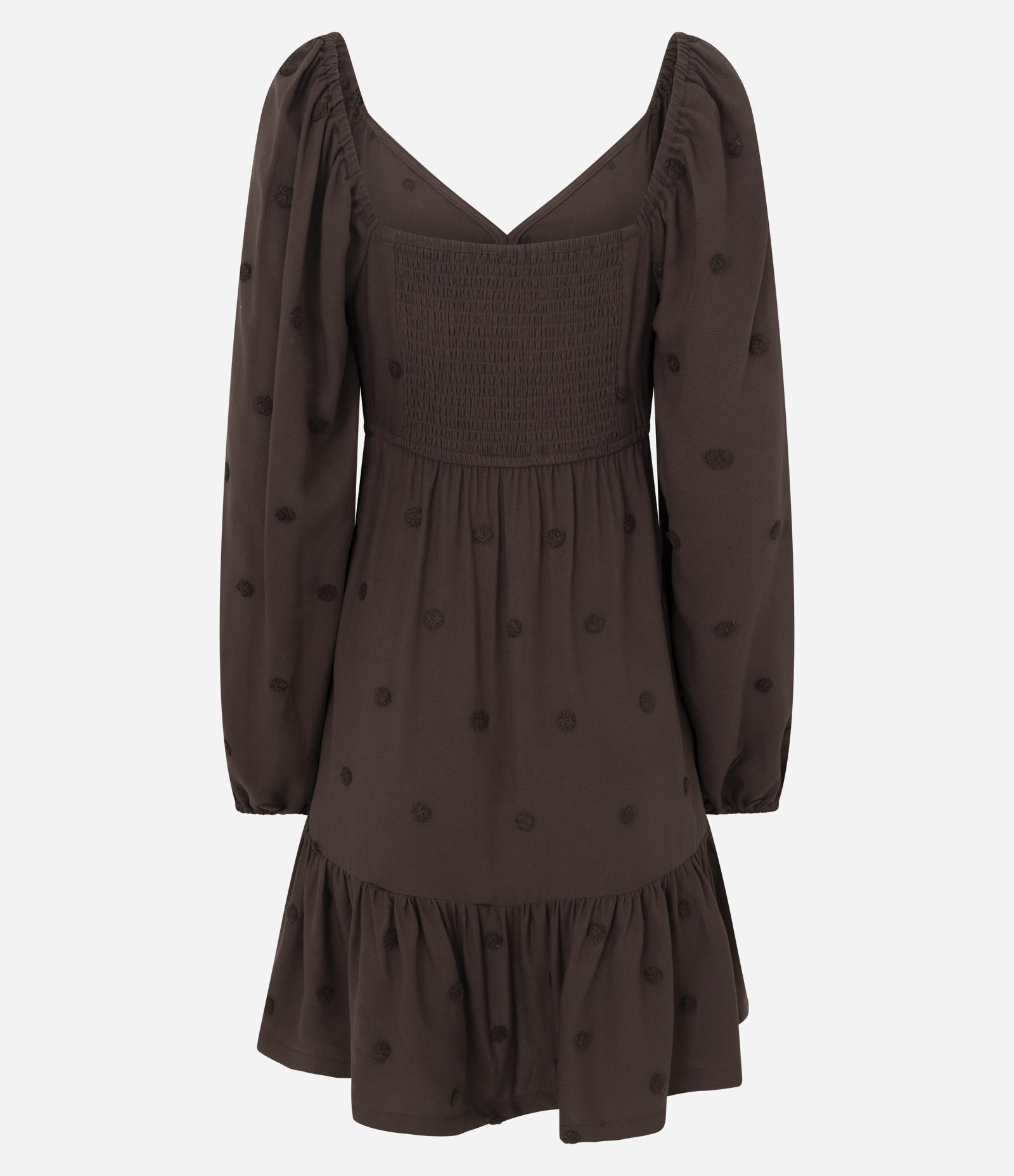 Vestido em Viscose com Amarração e Textura Poá 3D Marrom 3