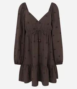 Vestido em Viscose com Amarração e Textura Poá 3D