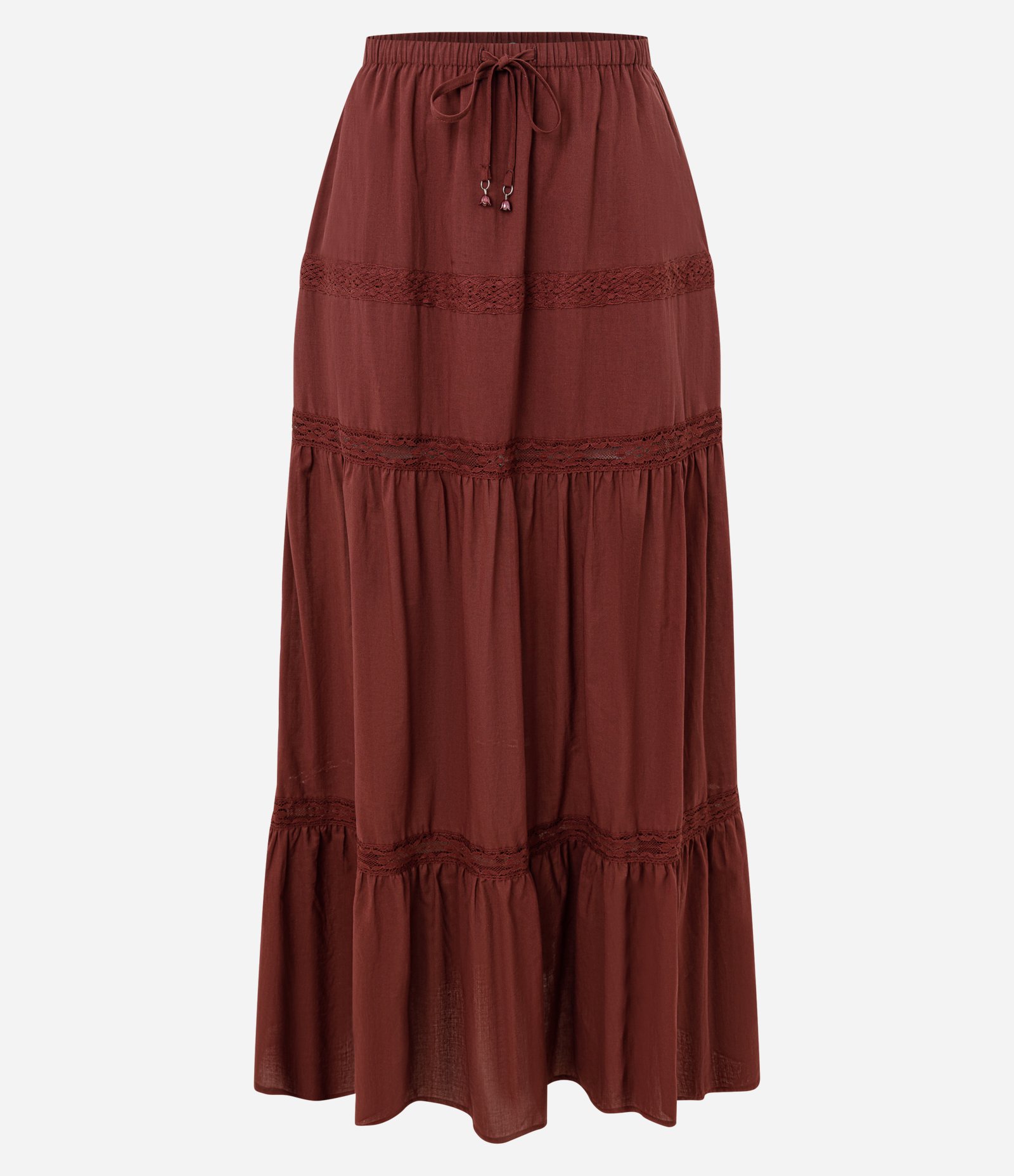 Saia Longa em Viscolinho Texturizado com Renda e Detalhe em Entremeio Vermelho 4