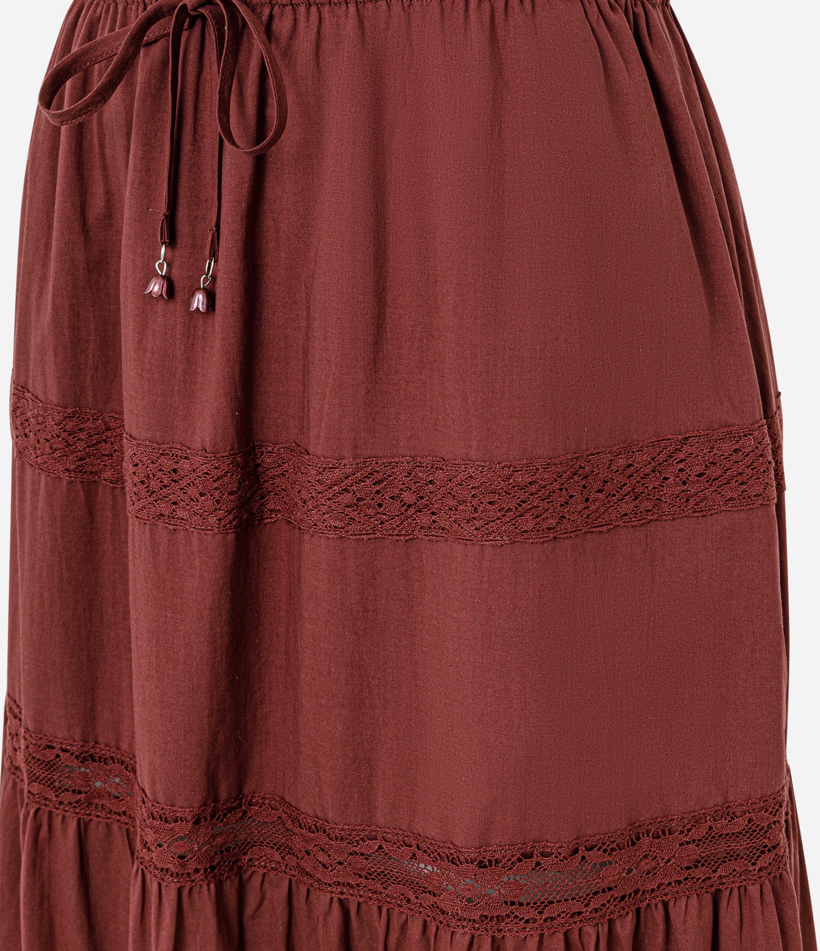 Saia Longa em Viscolinho Texturizado com Renda e Detalhe em Entremeio Vermelho 5