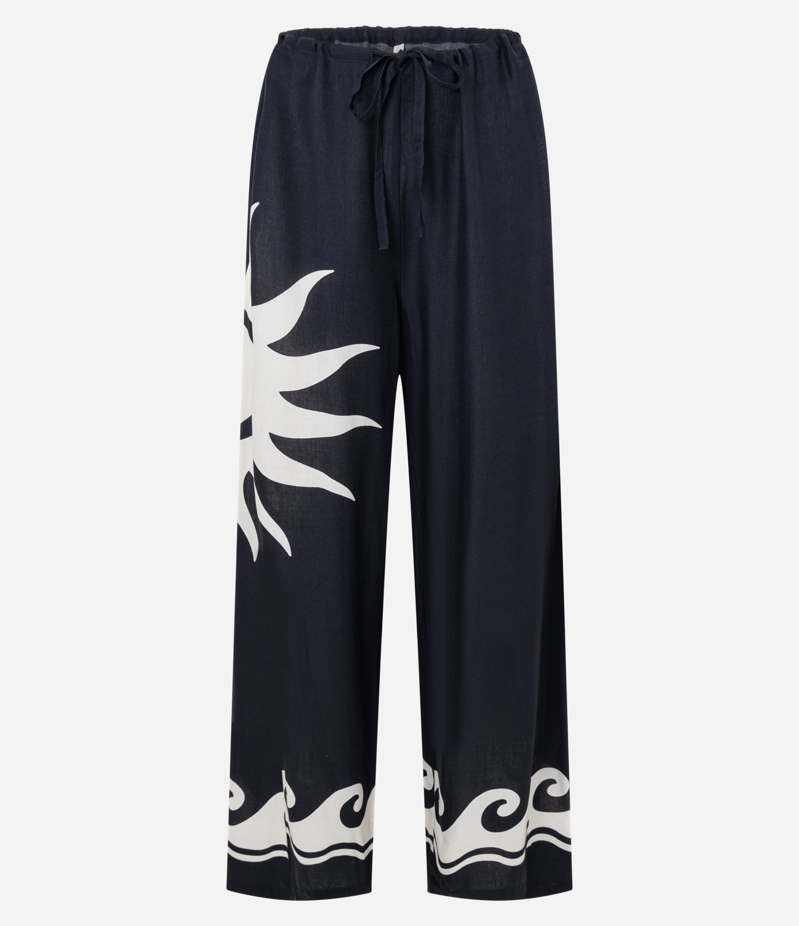 Calça de Praia em Viscose com Estampa de Sol e Ondas Preto 1