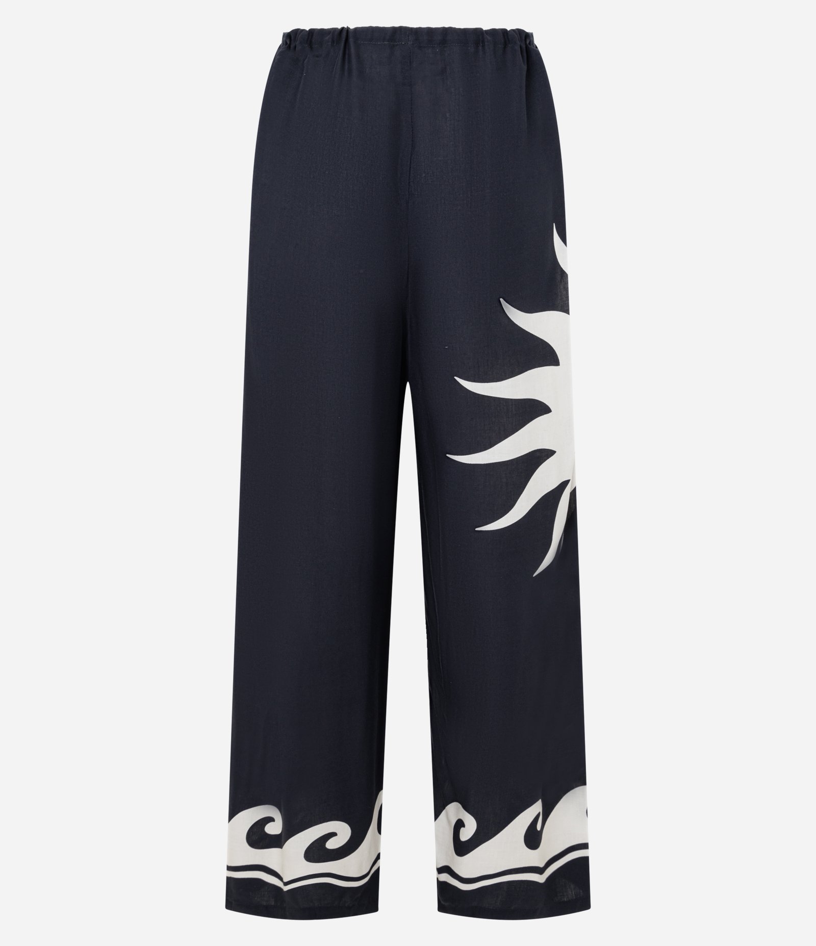 Calça de Praia em Viscose com Estampa de Sol e Ondas Preto 2