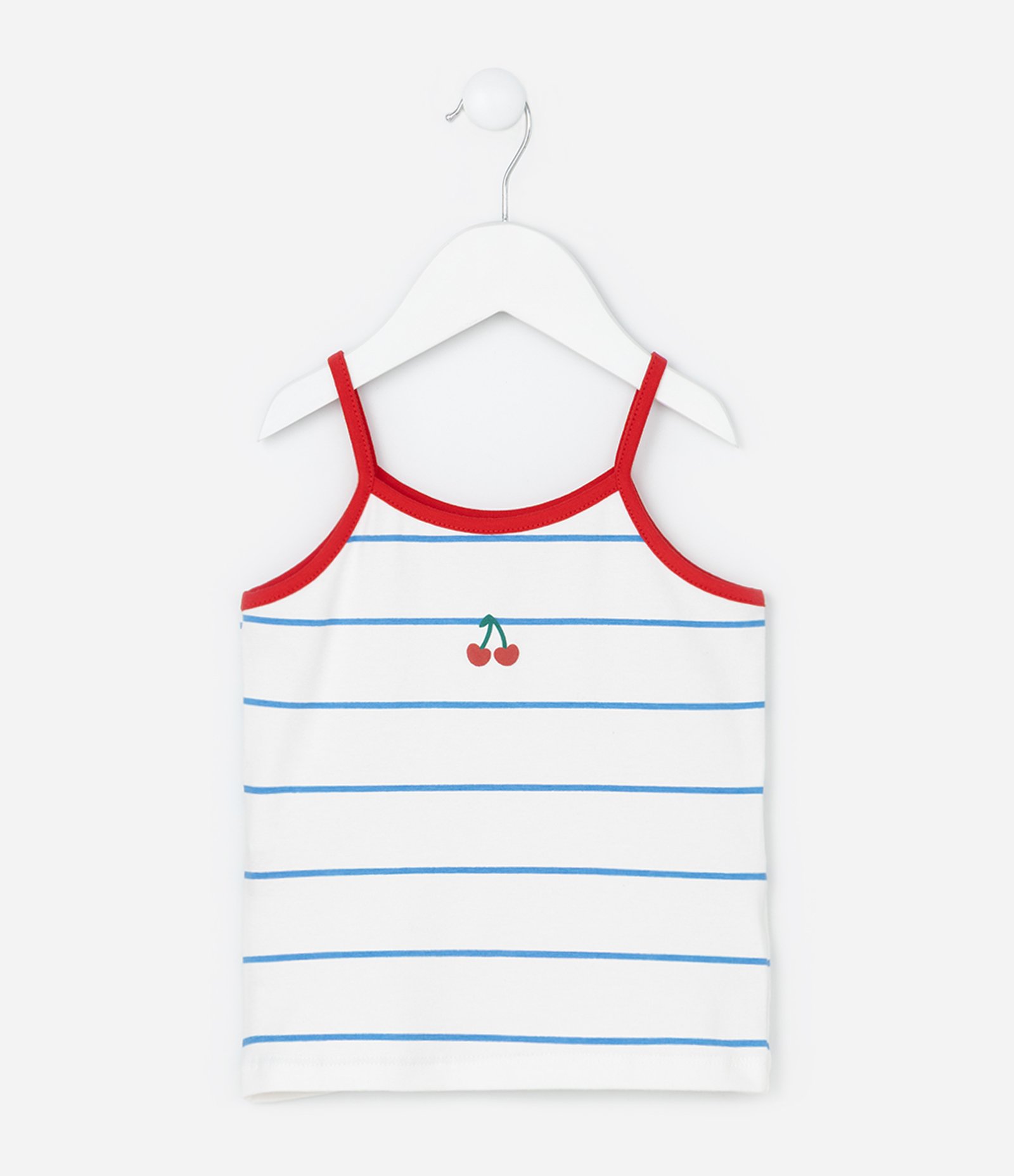 Regata Infantil com Estampa de Listras e Cerejinhas  - Tam 1 a 6 Anos Branco 1