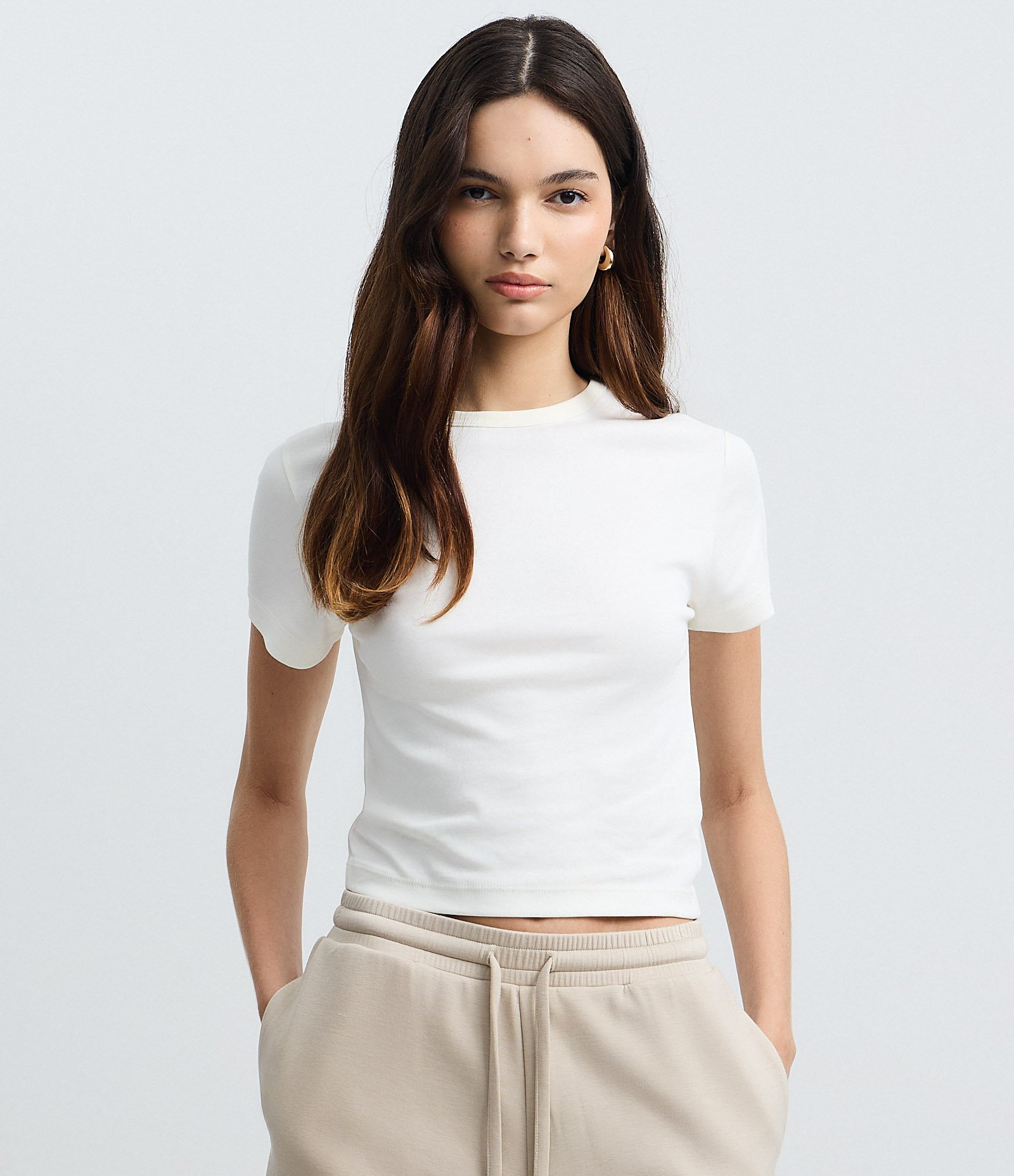 Blusa Cropped em Algodão Peruano Interlock Branco 2