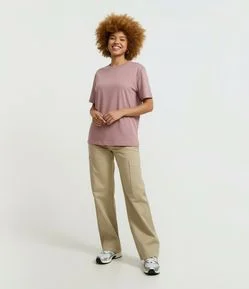 Camiseta Boxy em Algodão Peruano com Manga Curta