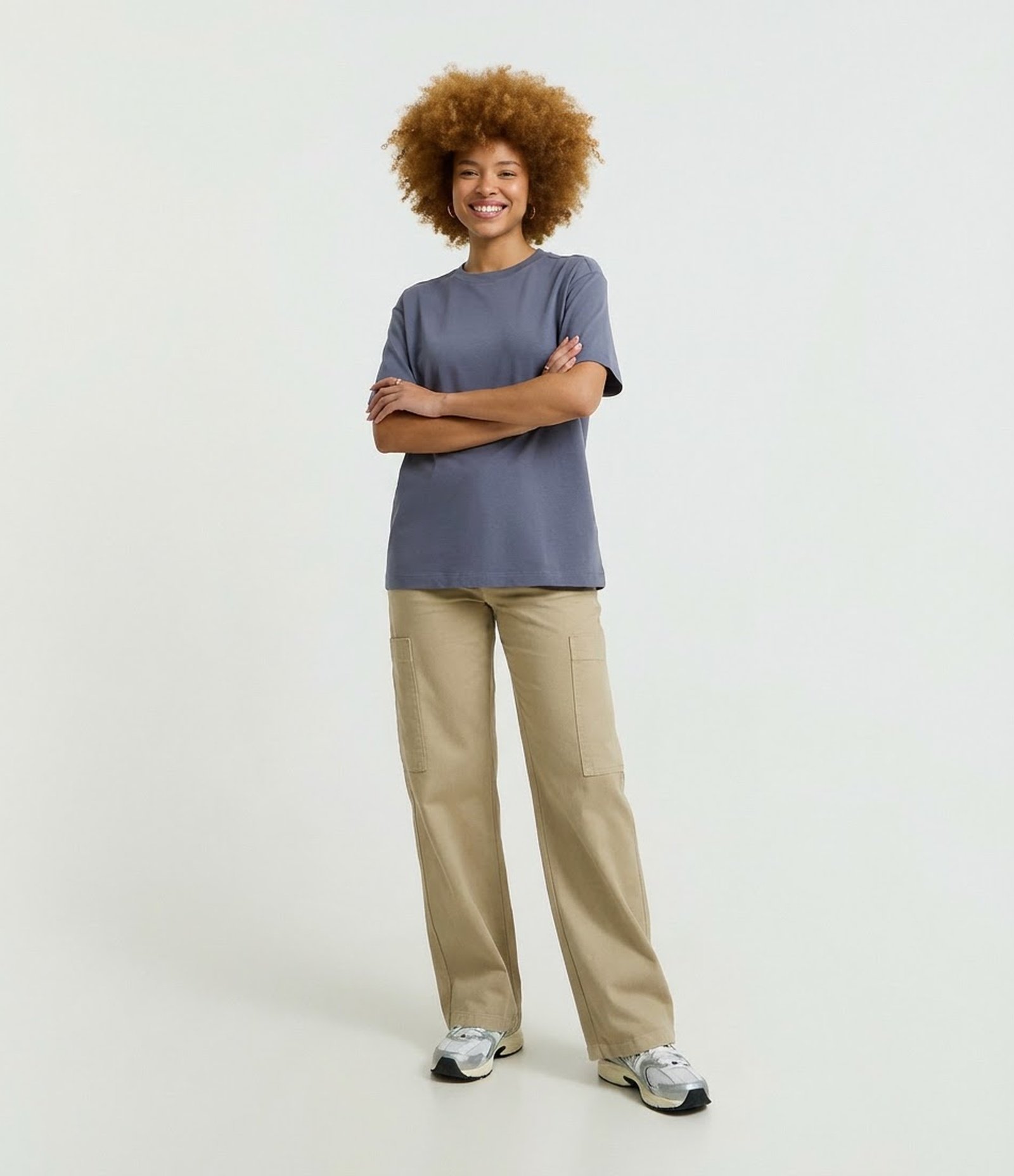 Camiseta Boxy em Algodão Peruano com Manga Curta Azul 1