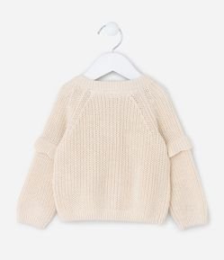 Cardigan Infantil em Efeito Tricô com Bordado Floral – Tam 0 a 18 Meses