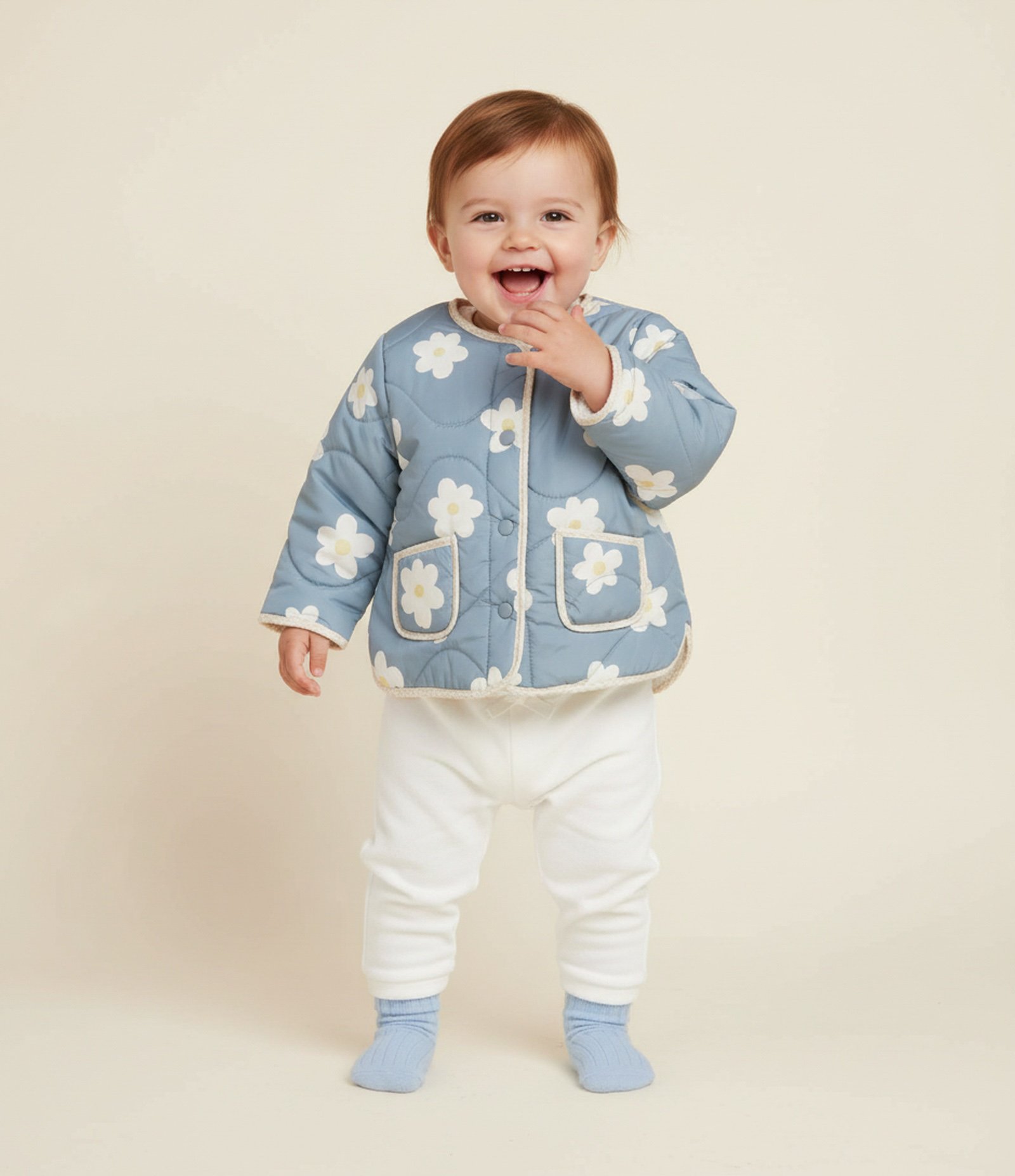 Jaqueta Infantil com Estampa Floral e Forro com Felpa – Tam 0 a 18 Meses Azul Claro 1