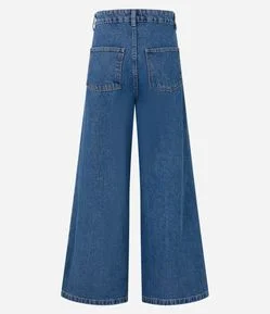 Calça Pantalona em Jeans com Bolso Faca