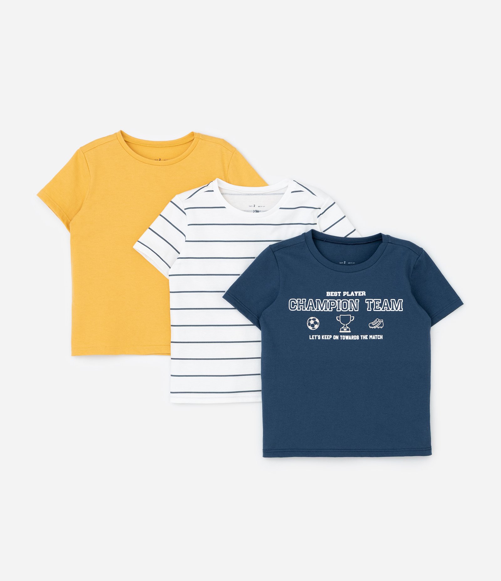 Kit 03 Camisetas Infantis com Lettering Champion Team - Tam 1 a 6 Anos Azul/Branco 3