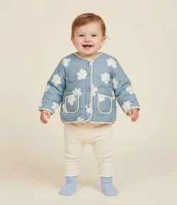 Jaqueta Infantil Matelassê com Estampa Floral – Tam 0 a 18 Meses