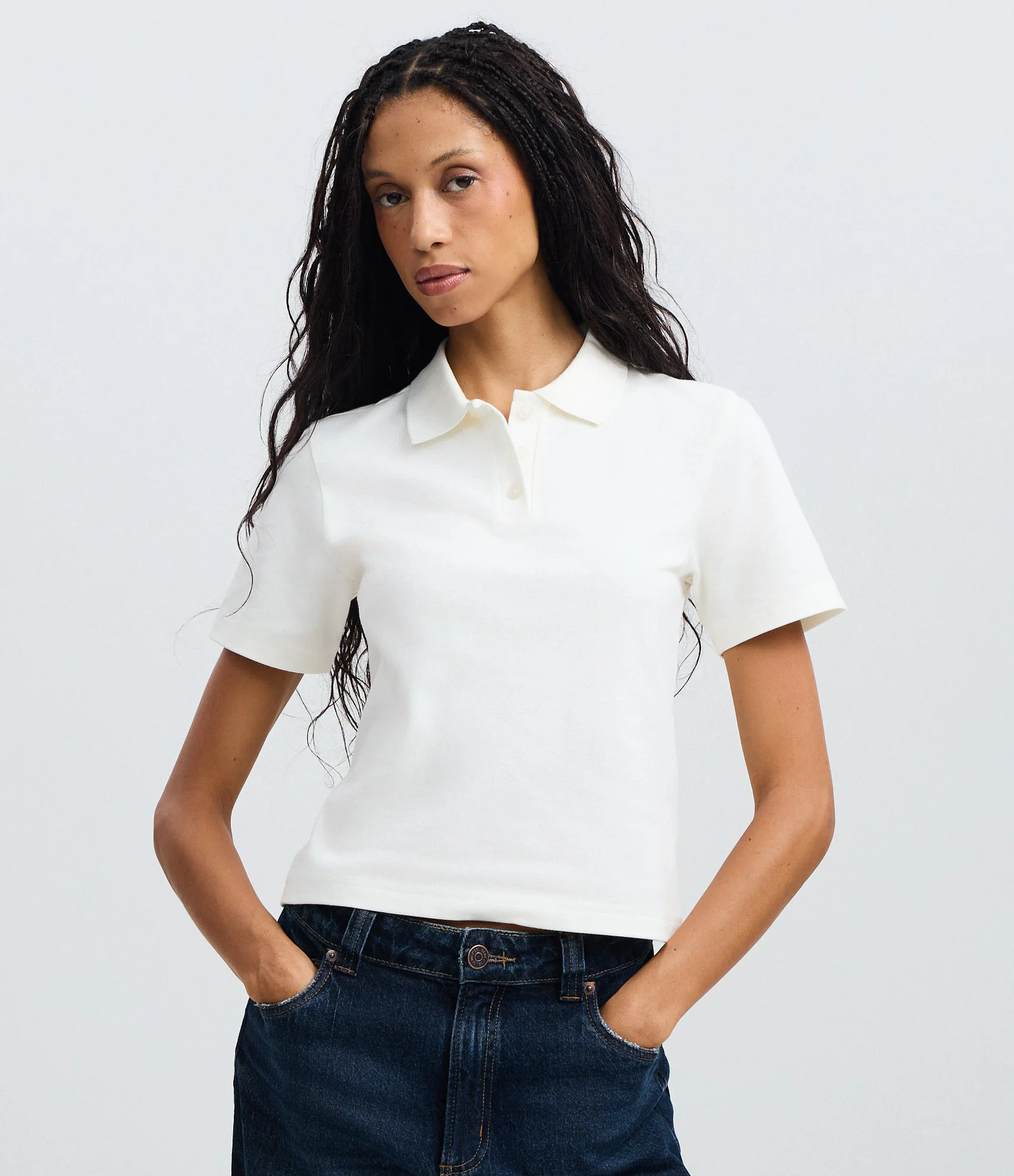 Blusa Polo em Algodão Peruano com Manga Curta Branco 1