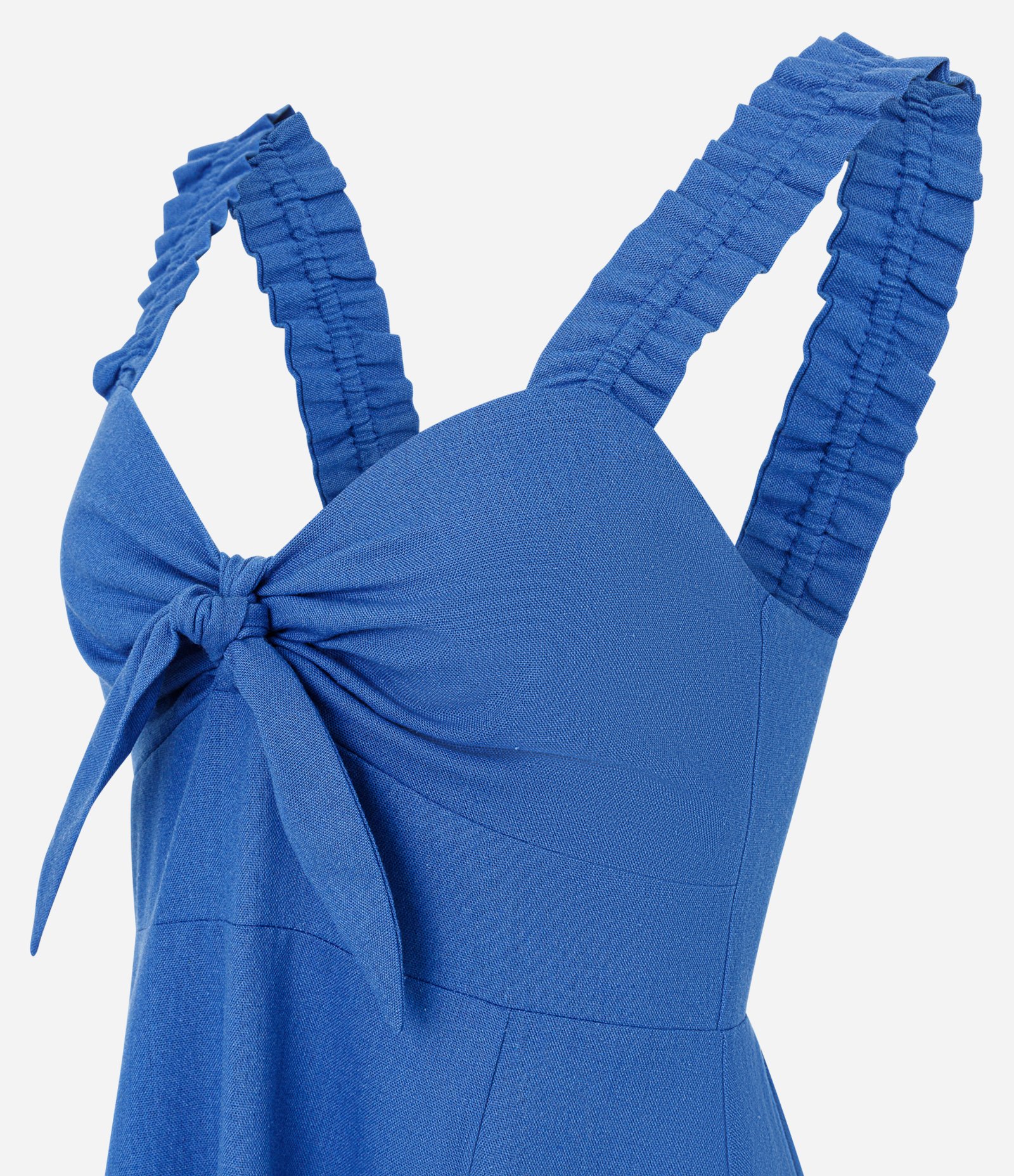 Vestido Evasê Longo em Viscolinho com Laço no Busto Azul 2