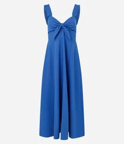 Vestido Evasê Longo em Viscolinho com Laço no Busto