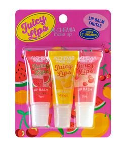 Kit Lip Balm Alchemia Juicy Lips Frutas Watermelon Mango Cherry 3 Unidades