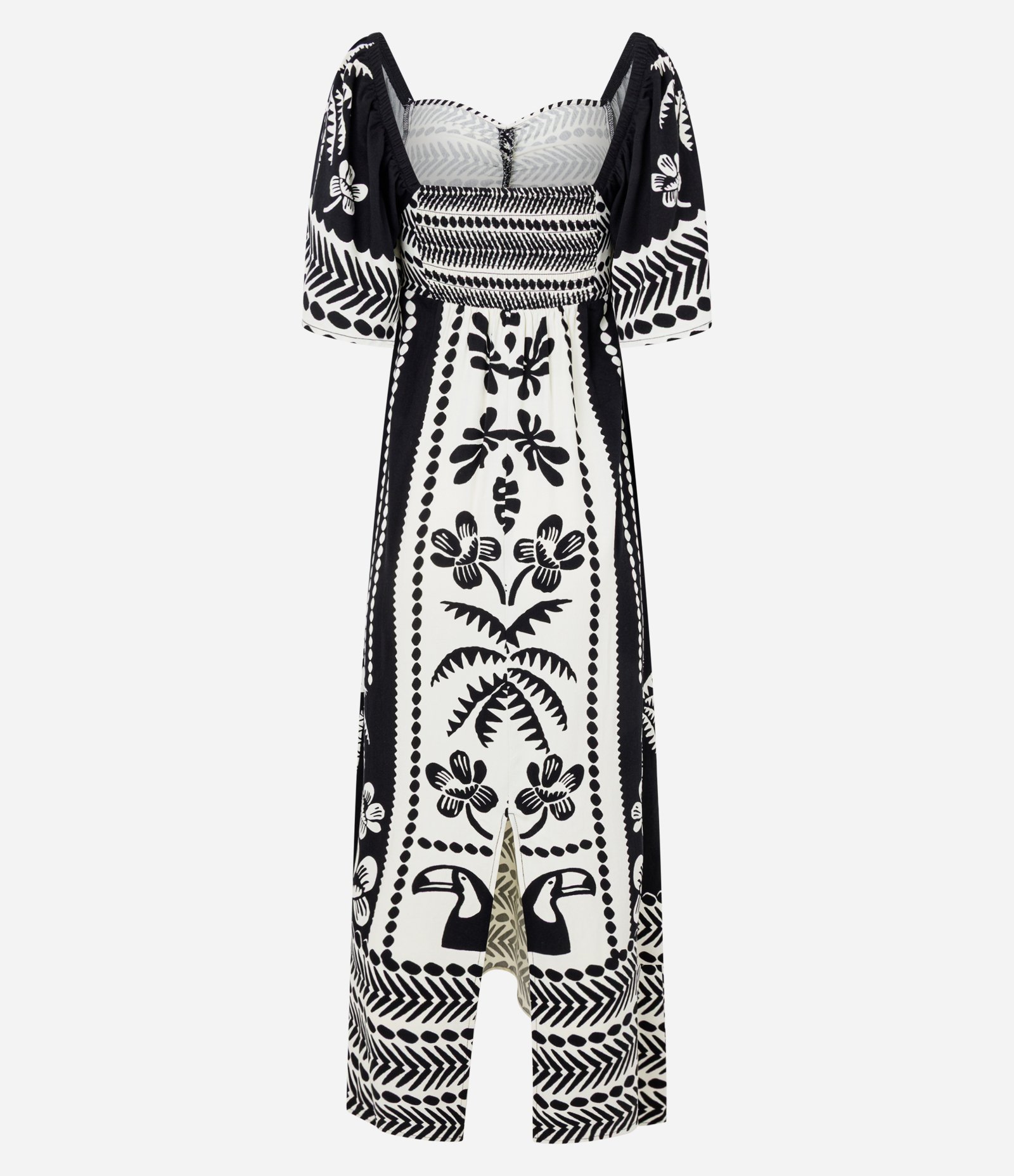 Vestido Midi Estampado em Viscose com Decote Coração Branco / Preto 3