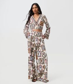 Calça Wide Leg em Viscolinho Estampa Reconcavo Baiano