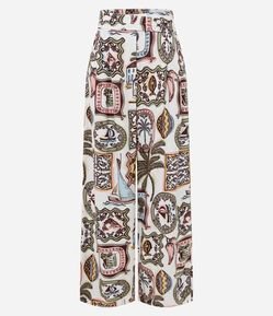 Calça Wide Leg em Viscolinho Estampa Reconcavo Baiano