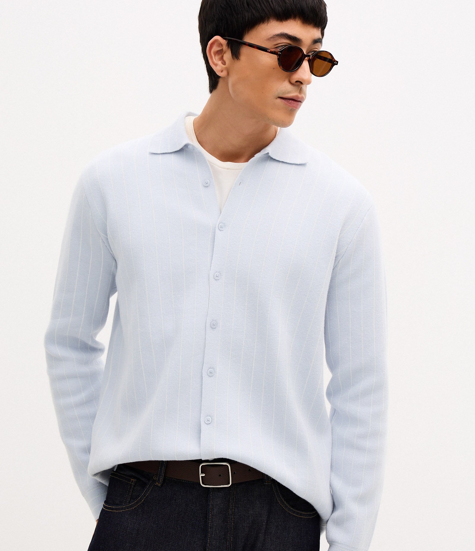 Camisa Manga Longa com Listras Azul 5