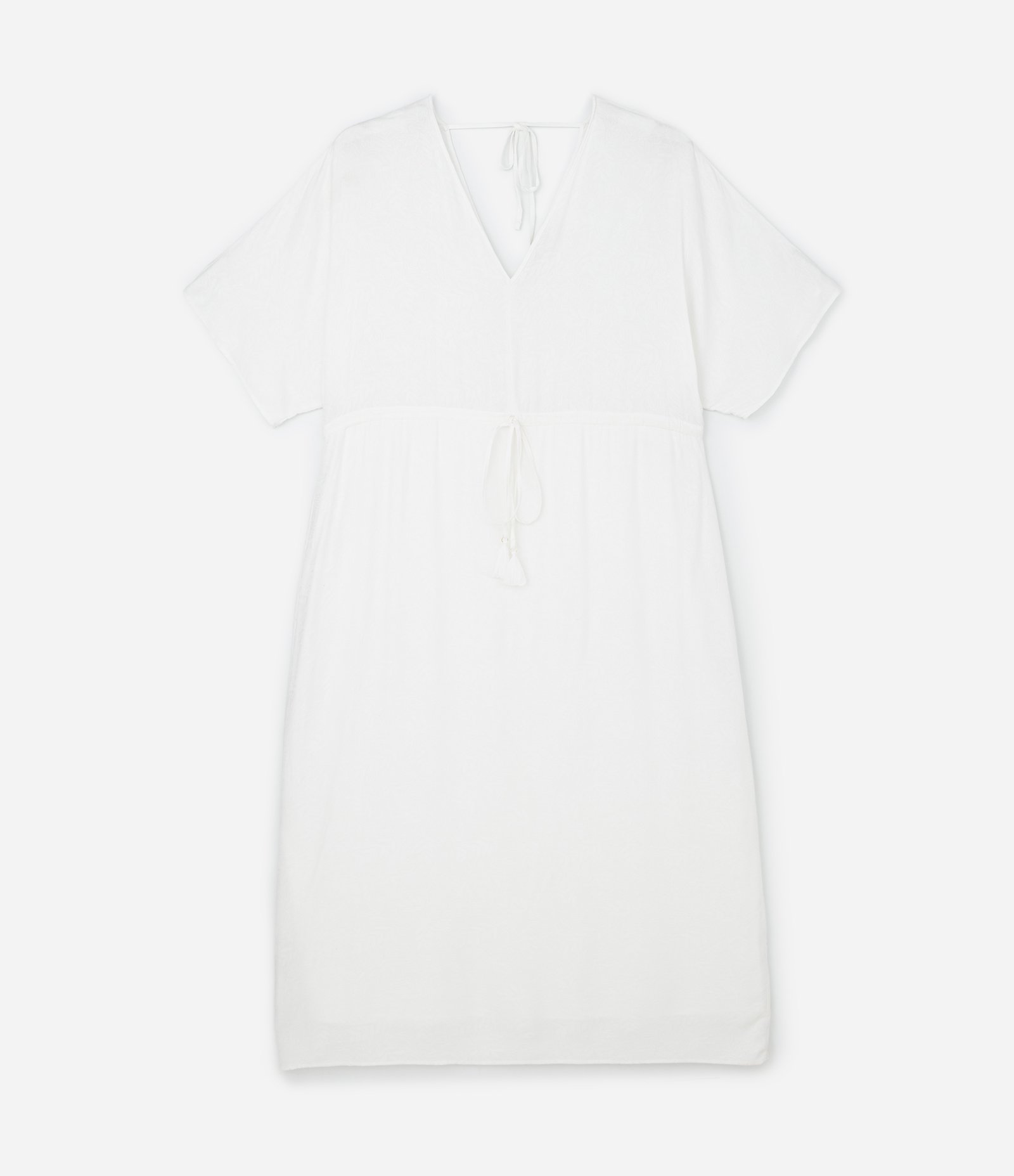 Vestido Midi em Jacquard de Folhagens e Amarração Curve & Plus Size Branco 5