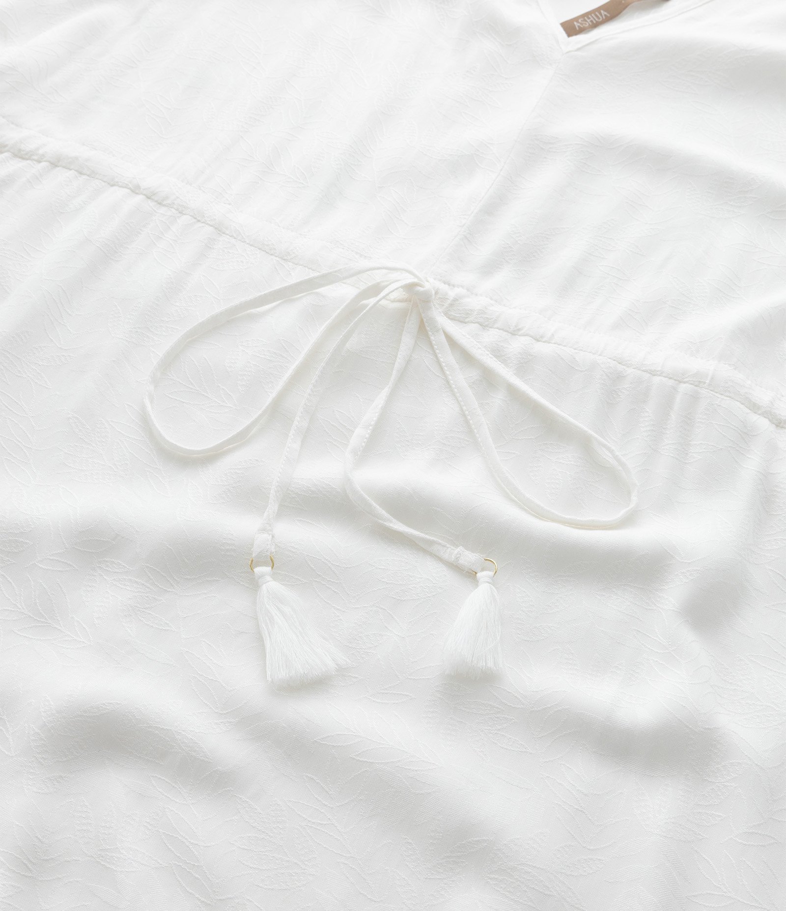 Vestido Midi em Jacquard de Folhagens e Amarração Curve & Plus Size Branco 8