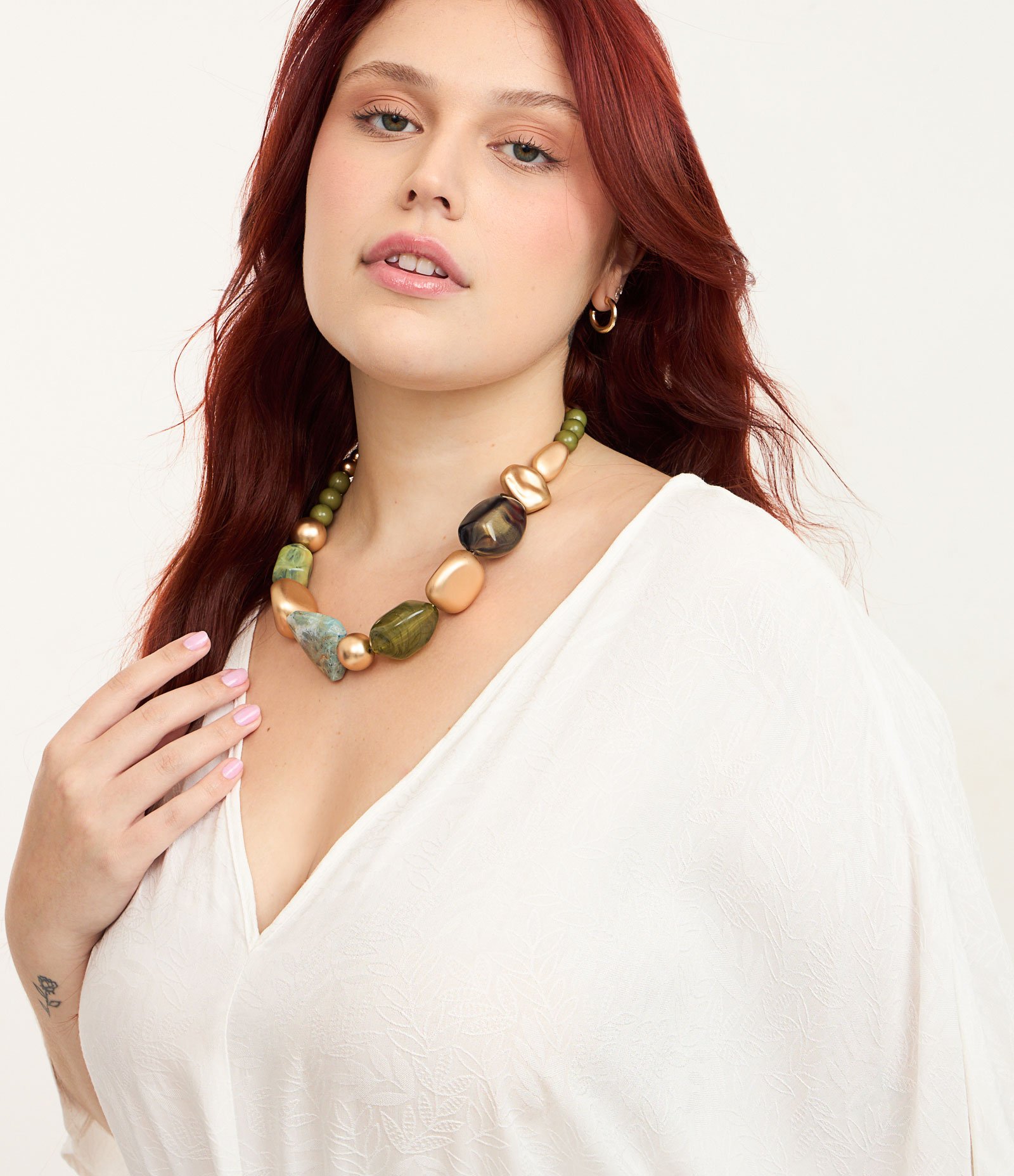 Vestido Midi em Jacquard de Folhagens e Amarração Curve & Plus Size Branco 3