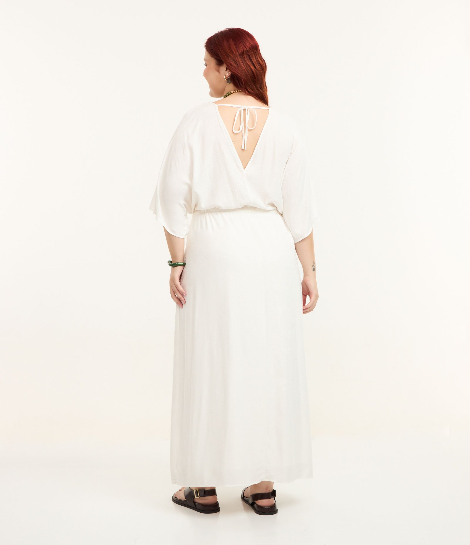 Vestido Midi em Jacquard de Folhagens e Amarração Curve & Plus Size Branco 4