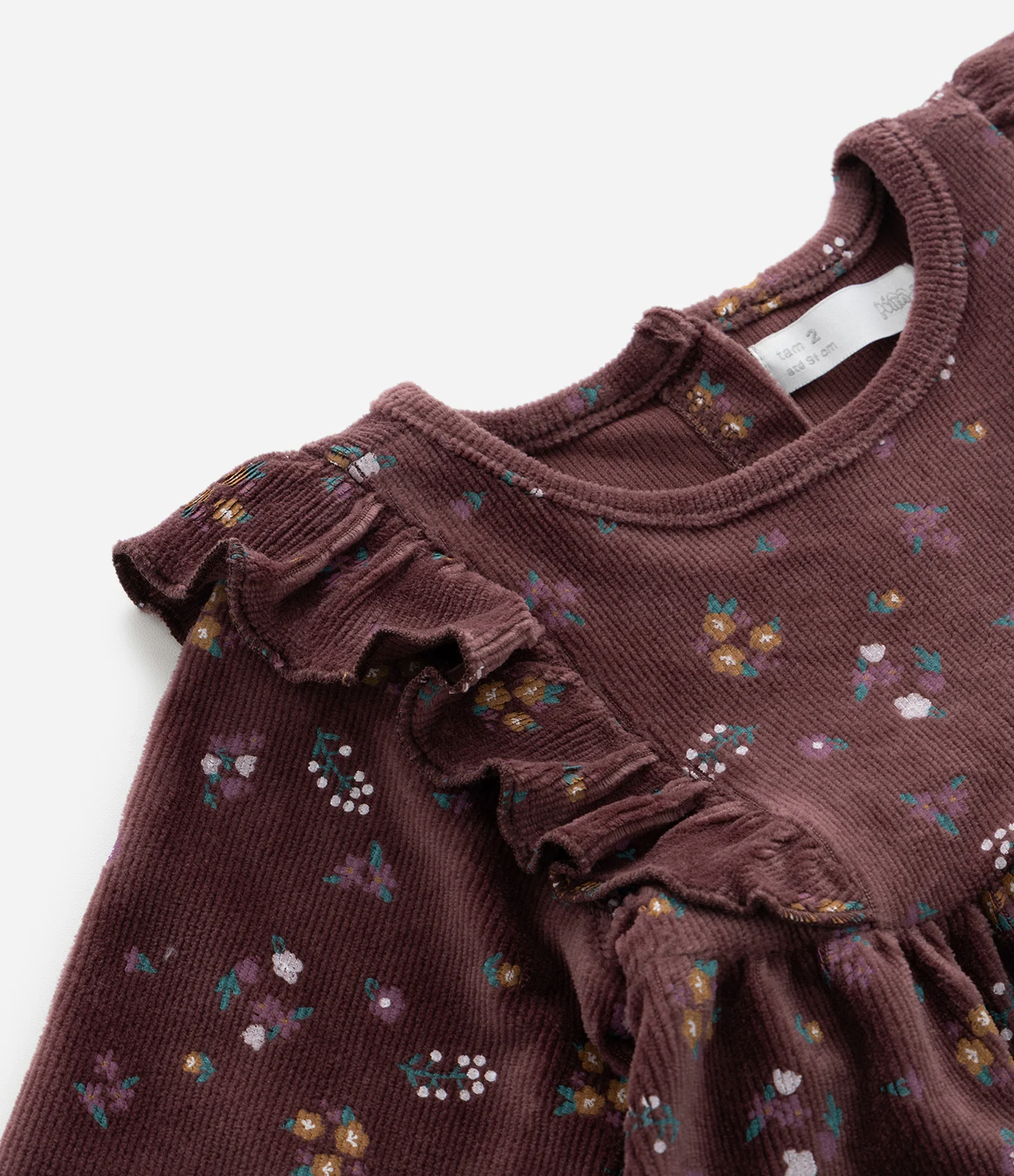 Vestido Infantil Floral com Babados e Meia Calça – Tam 1 a 5/6 Anos Marrom Escuro 9