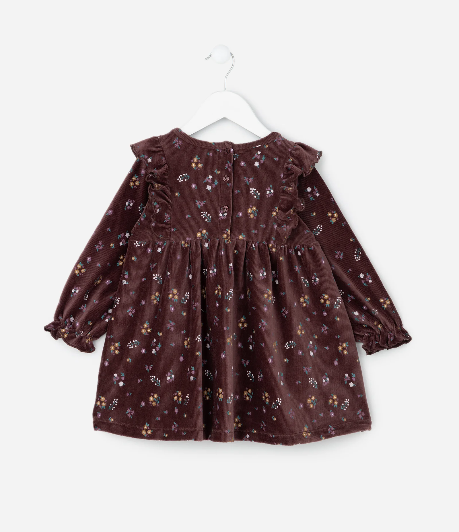 Vestido Infantil Floral com Babados e Meia Calça – Tam 1 a 5/6 Anos Marrom Escuro 2