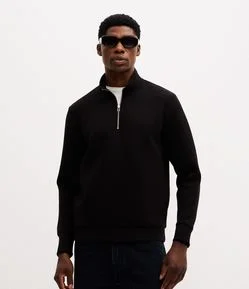 Blusão em Meia Malha Liso com Zíper na Gola