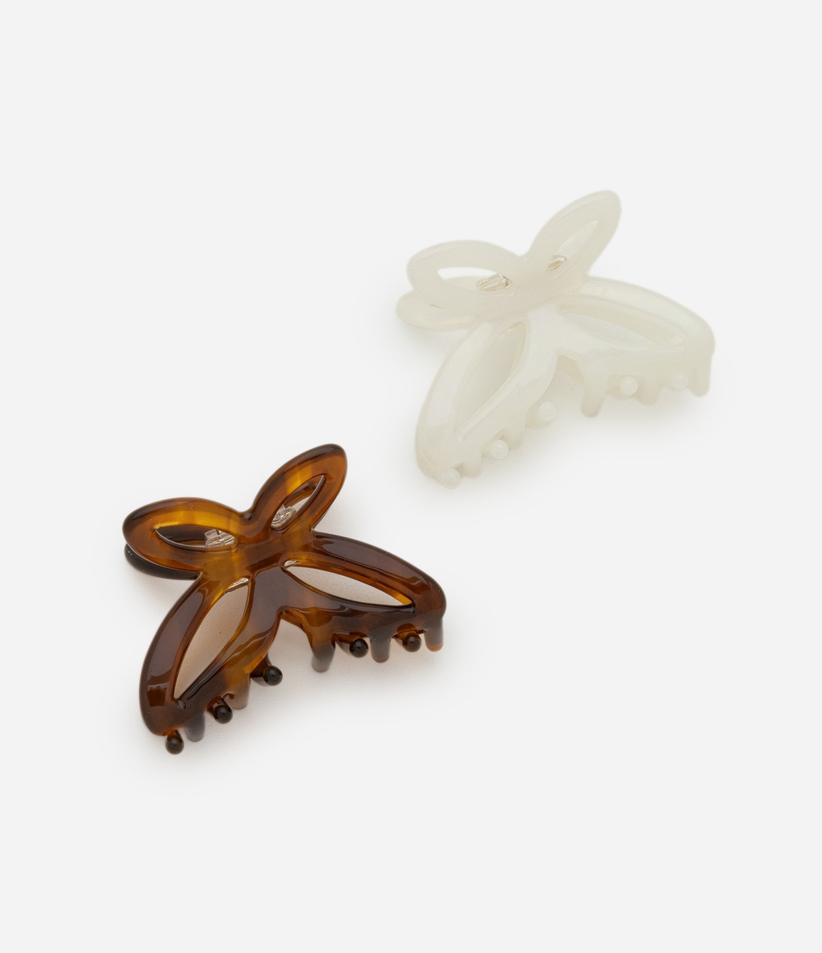 Kit 02 Piranhas de Cabelo em Formato Borboleta Marrom/Off White 1
