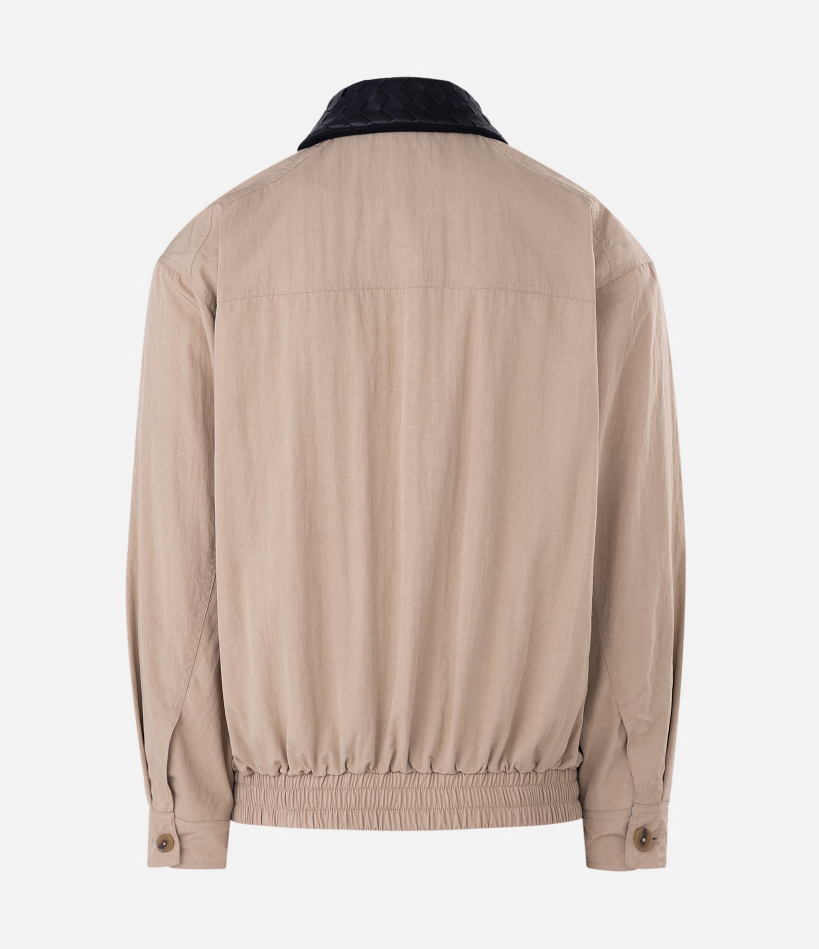 Jaqueta Oversized em Sarja com Gola em PU Tressê Bege 5