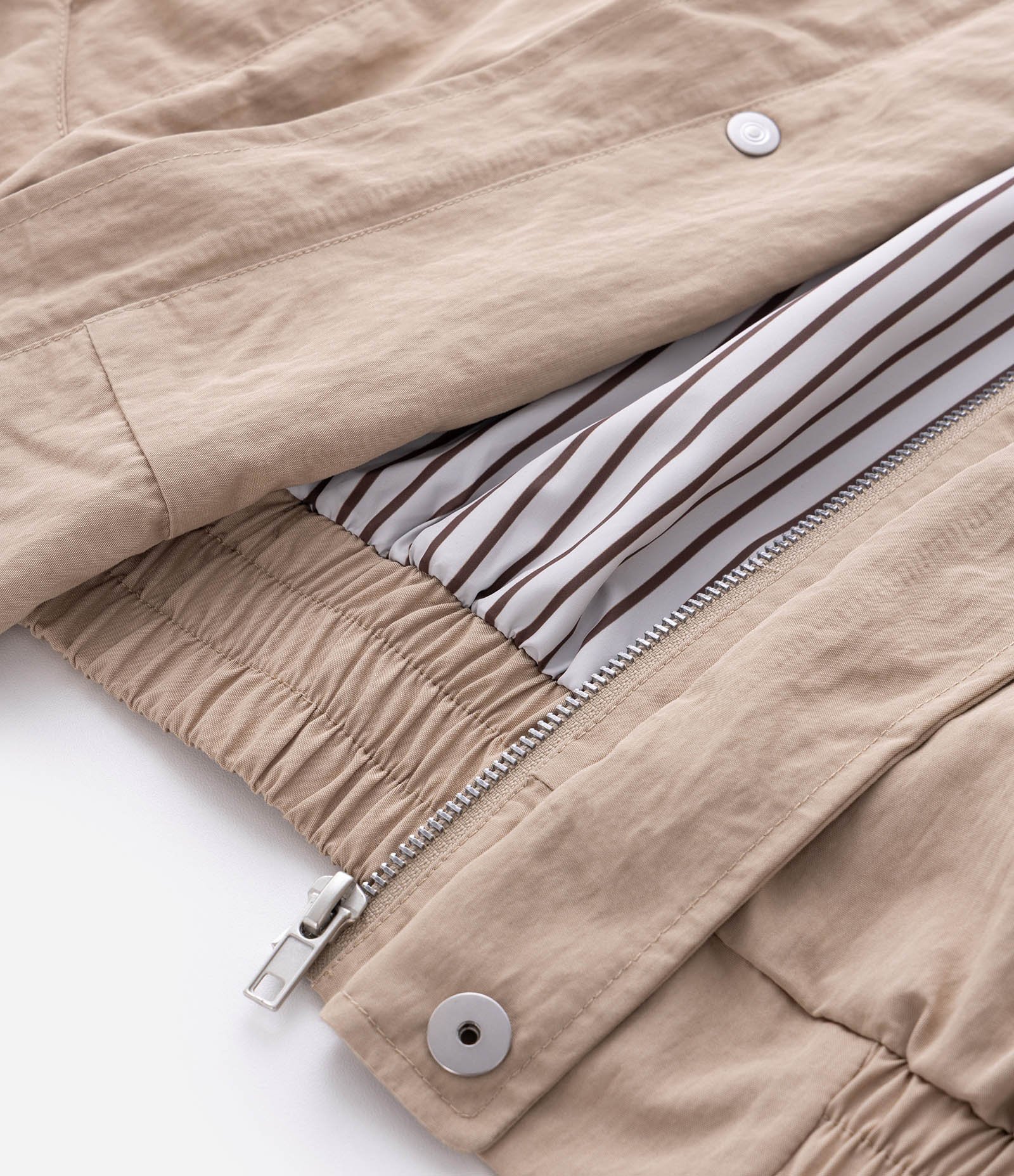 Jaqueta Oversized em Sarja com Gola em PU Tressê Bege 6