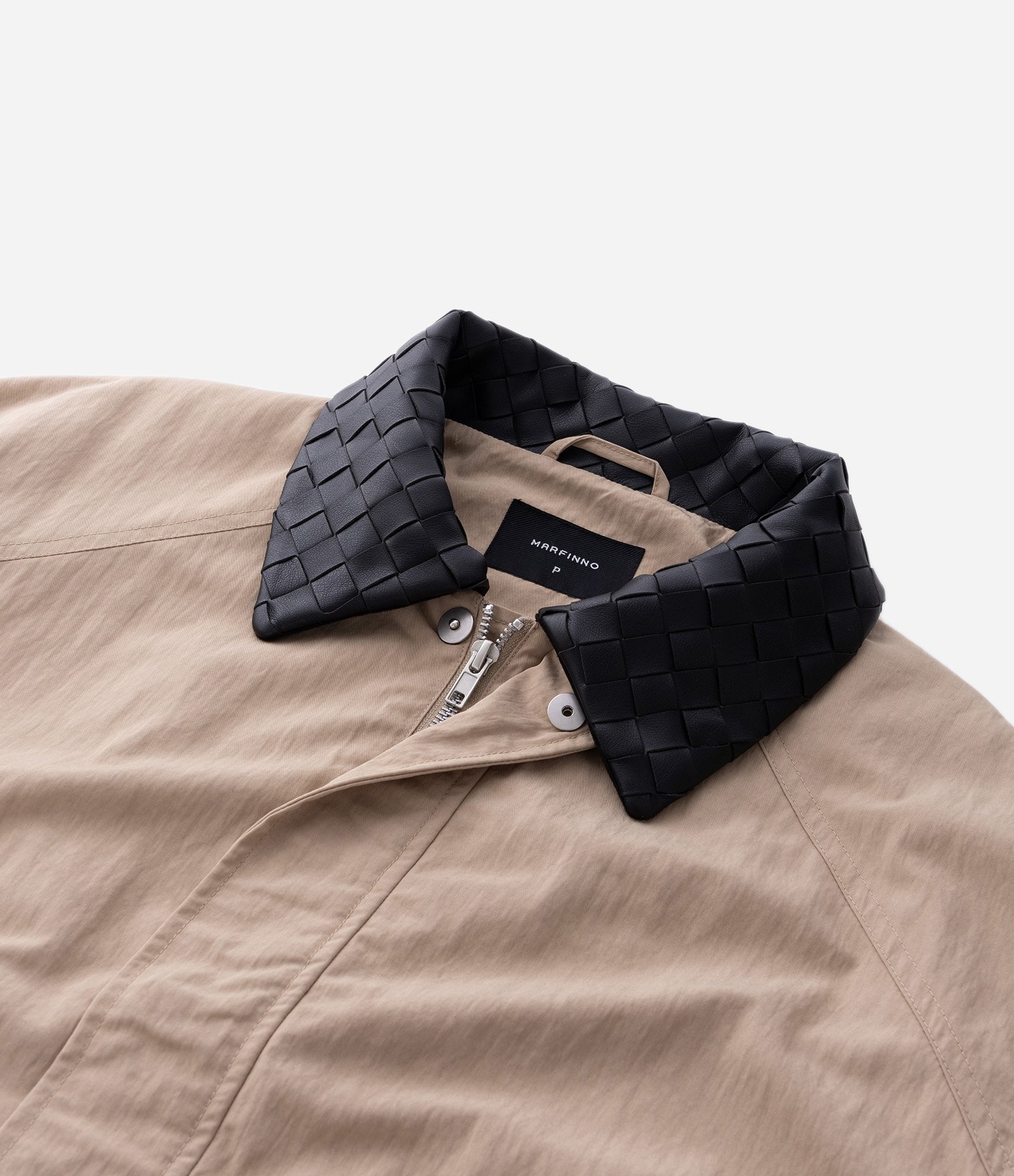 Jaqueta Oversized em Sarja com Gola em PU Tressê Bege 9