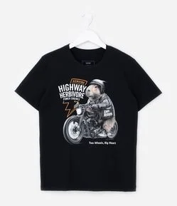 Camiseta Infantil com Estampa Capivara Motoqueira -  Tam 5 a 14 Anos